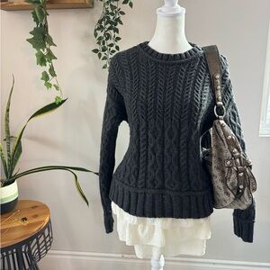 Lucky Brand Charcoal Cable Knit Crewneck Sweater